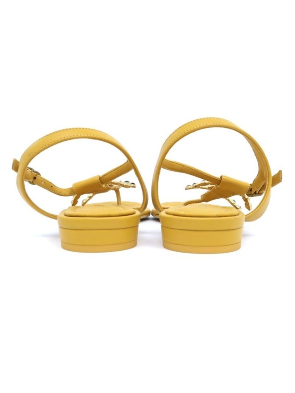 Chanel Flat Sandals Yellow 38 C Visual Coco Mark Shoes - Picture 5 of 10
